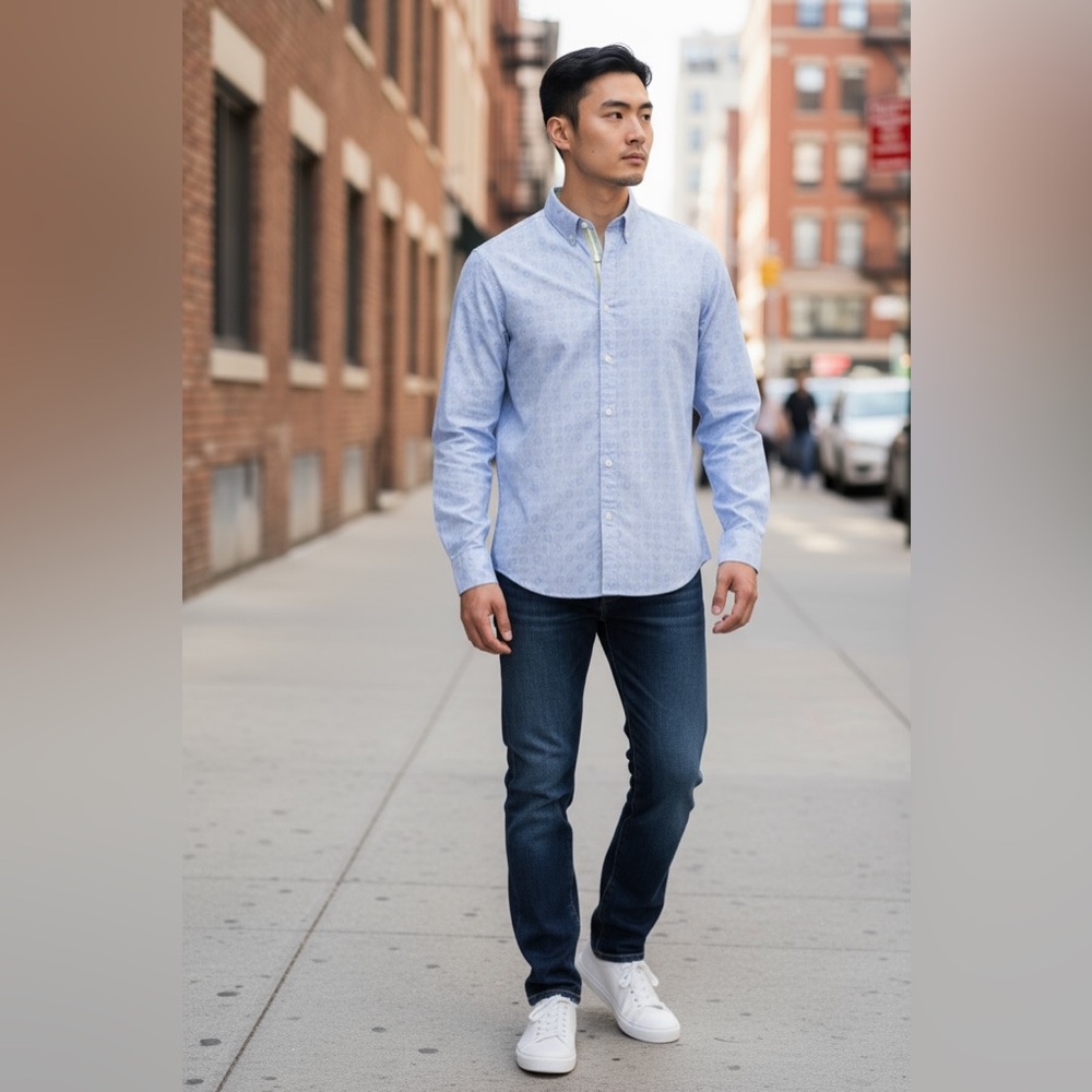 Robert Graham Long Sleeve Shirt M Blue All Over Geometric Contrats Print‎ Cotton